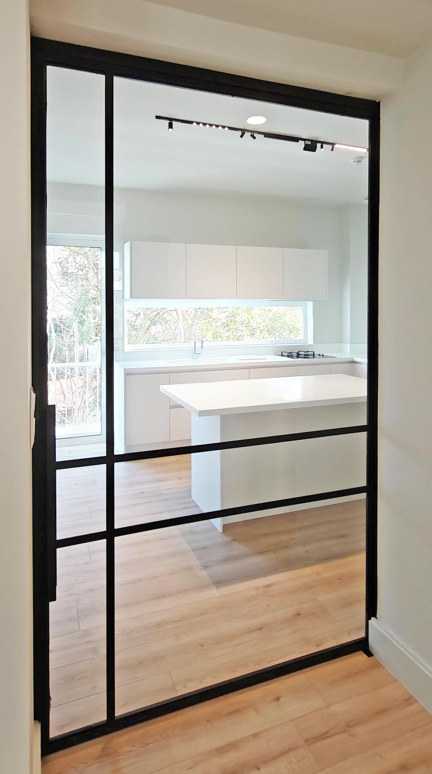 sliding black metal doors