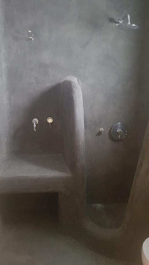 Χτιστή Ντουζιέρα και Πάγκος σε Νησιότικο Στύλ , με Κάληψη Πατητής Τσιμεντοκονίας