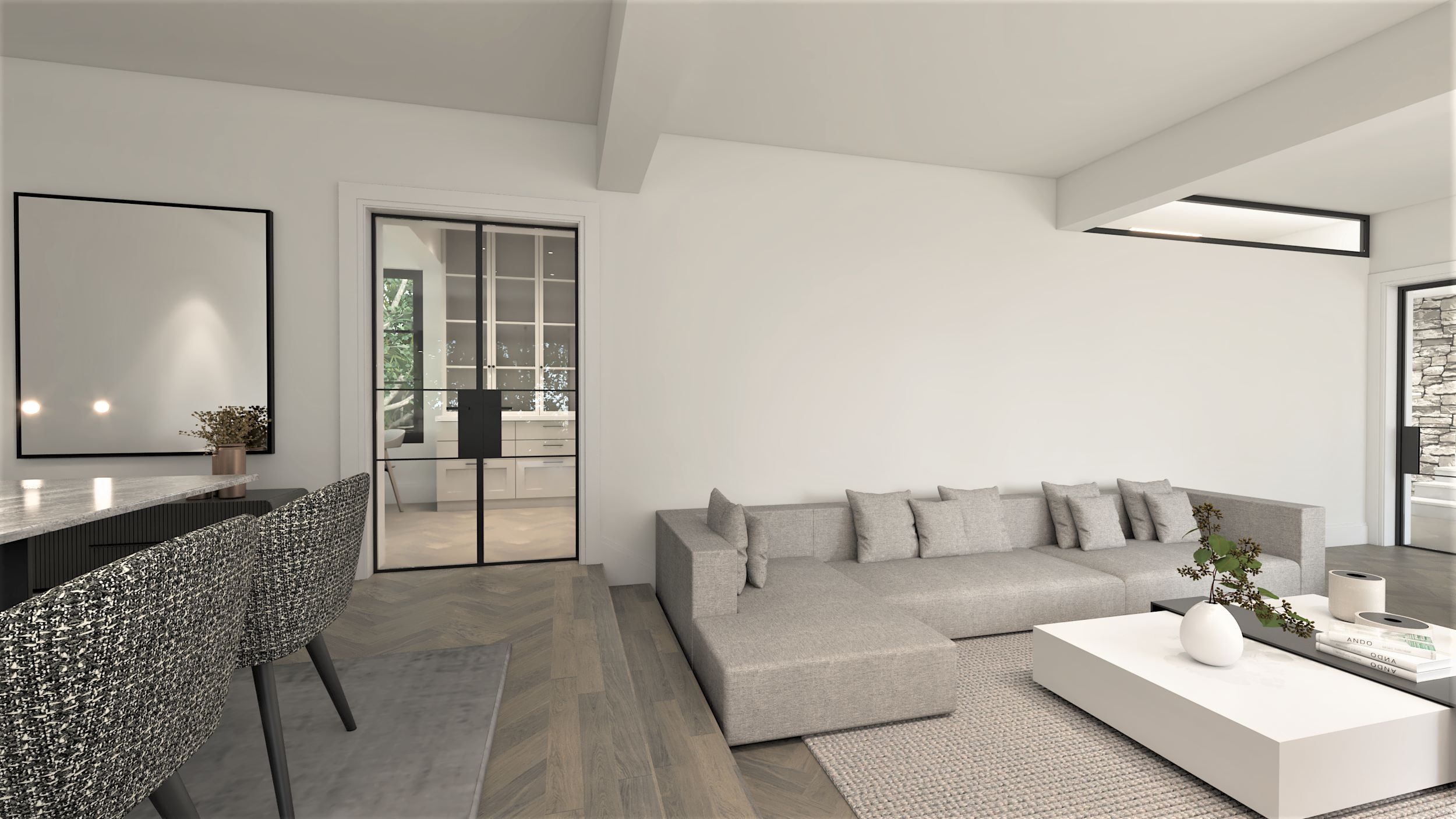 Η κουζίνα , από την τραπεζαρία